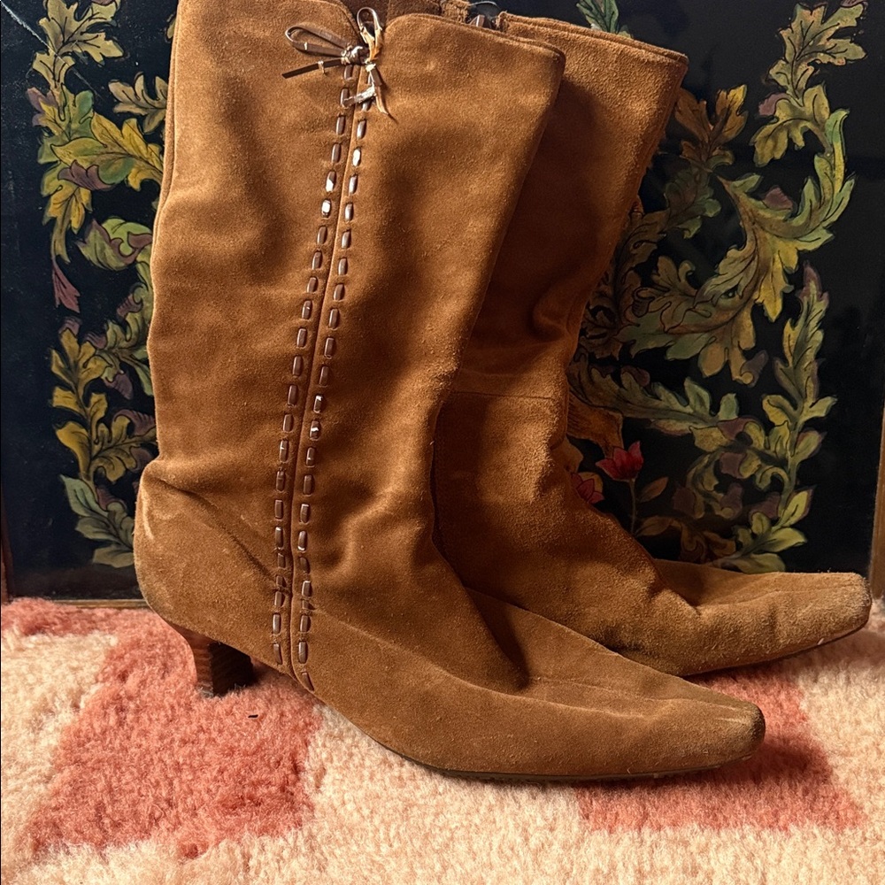 Ecco Tan Suede Heeled Boots